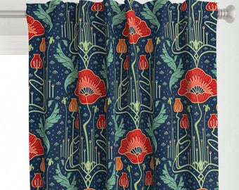 Pannello per tende Art Nouveau - Papavero Art Nouveau di bamokreativ - Pannello per tende personalizzato ispirato al vintage floreale stravagante di Spoonflower