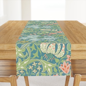 Art Nouveau Table Runner - Golden Lily by peacoquettedesigns - Vintage Victorian William Morris Cotton Sateen Table Runner by Spoonflower