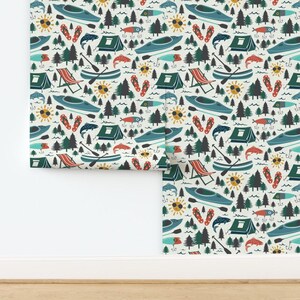 Cream Non-Pasted Wallpaper Fish Summer Flip Flops Lake - Lake Life - Summer Ivory Large Scale by heatherdutton Wallpaper by Spoonflower