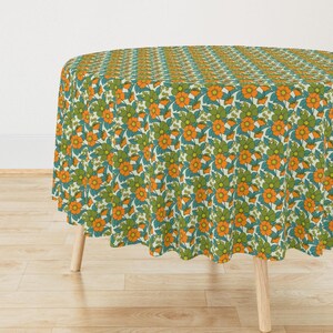 Retro Tablecloth - 70s Floral by morecandy_shop - Floral Hippie 70s 1970s Vintage Style Trending Cotton Sateen Tablecloth by Spoonflower image 2