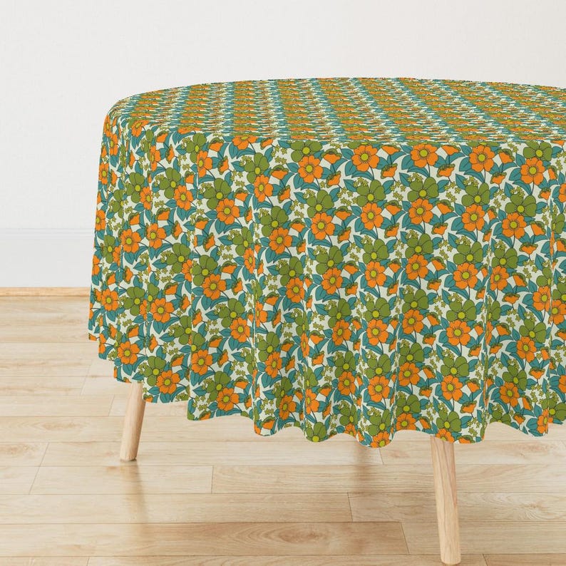 Retro Tablecloth - 70s Floral by morecandy_shop - Floral Hippie 70s 1970s Vintage Style Trending Cotton Sateen Tablecloth by Spoonflower image 2