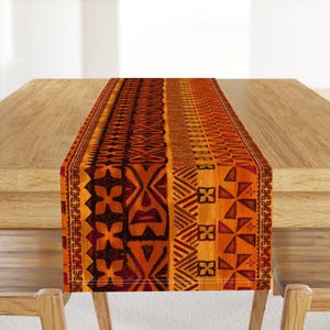 Tiki Table Runner - Tapa Flower by woodyworld - Hawaiian Tropical Orange Red Rust Vintage Hawaiian Cotton Sateen Table Runner by Spoonflower