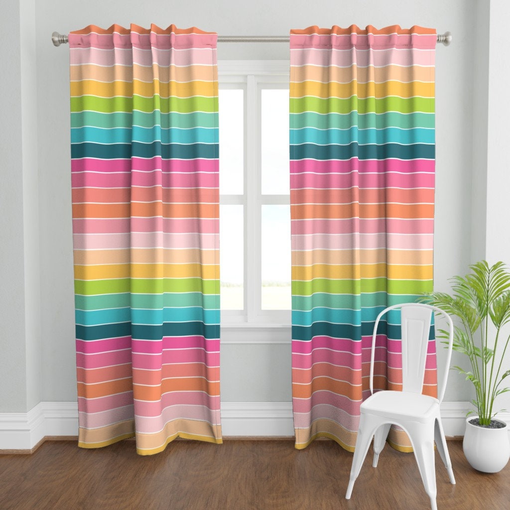 Rainbow Curtain Panel Rainbow Stripe by karawhitten Bright Etsy