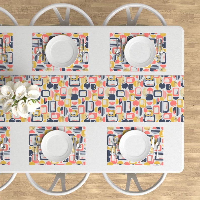 - Mid Century Coral by groundnut/_apiary Mid Century Modern Placemats Set of 4 Geometric Coral Cloth Placemats by Spoonflower