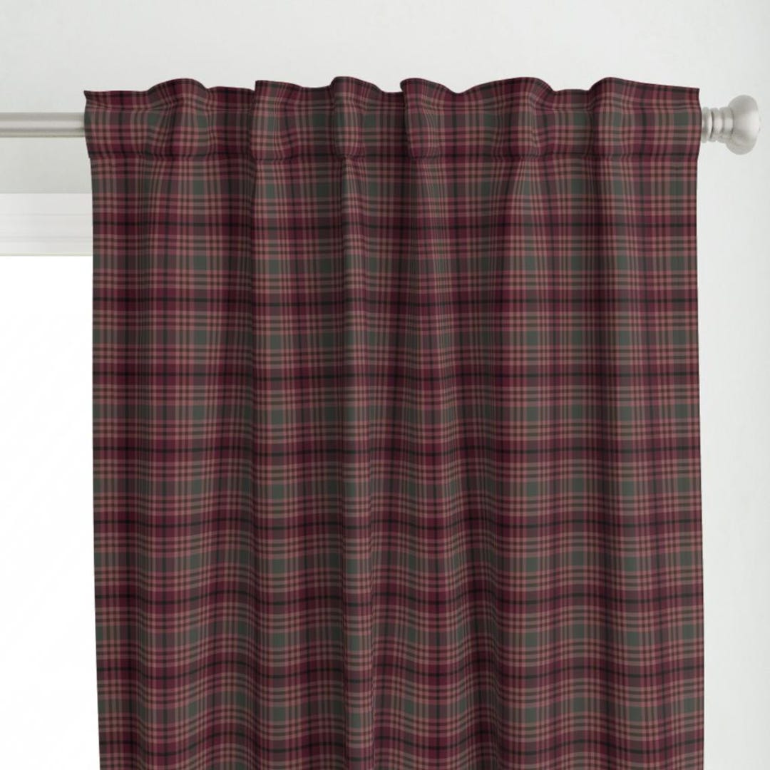 Moody Tartan Curtain Panel - Cabin Rustic Masculine Maroon Green ...