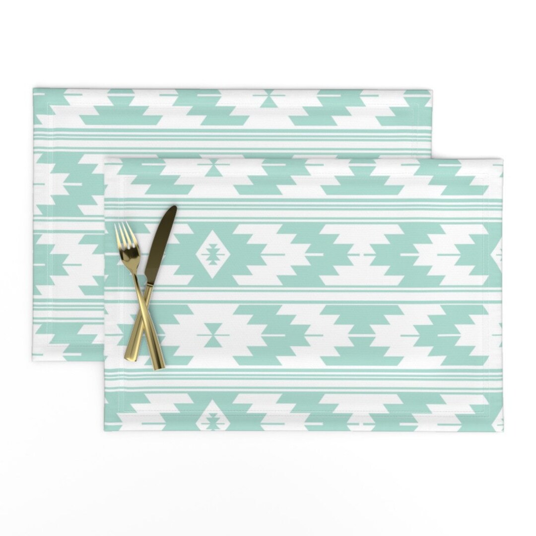Aqua Placemats set of 2 Solid Aqua Kilim by Ivieclothco Etsy