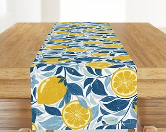 Citrus Table Runner - Mediterranean Summer Lemon Kitchen Fruit Distressed Cotton Sateen Table Runner - Lemon Garden by nancyrobertdesigns