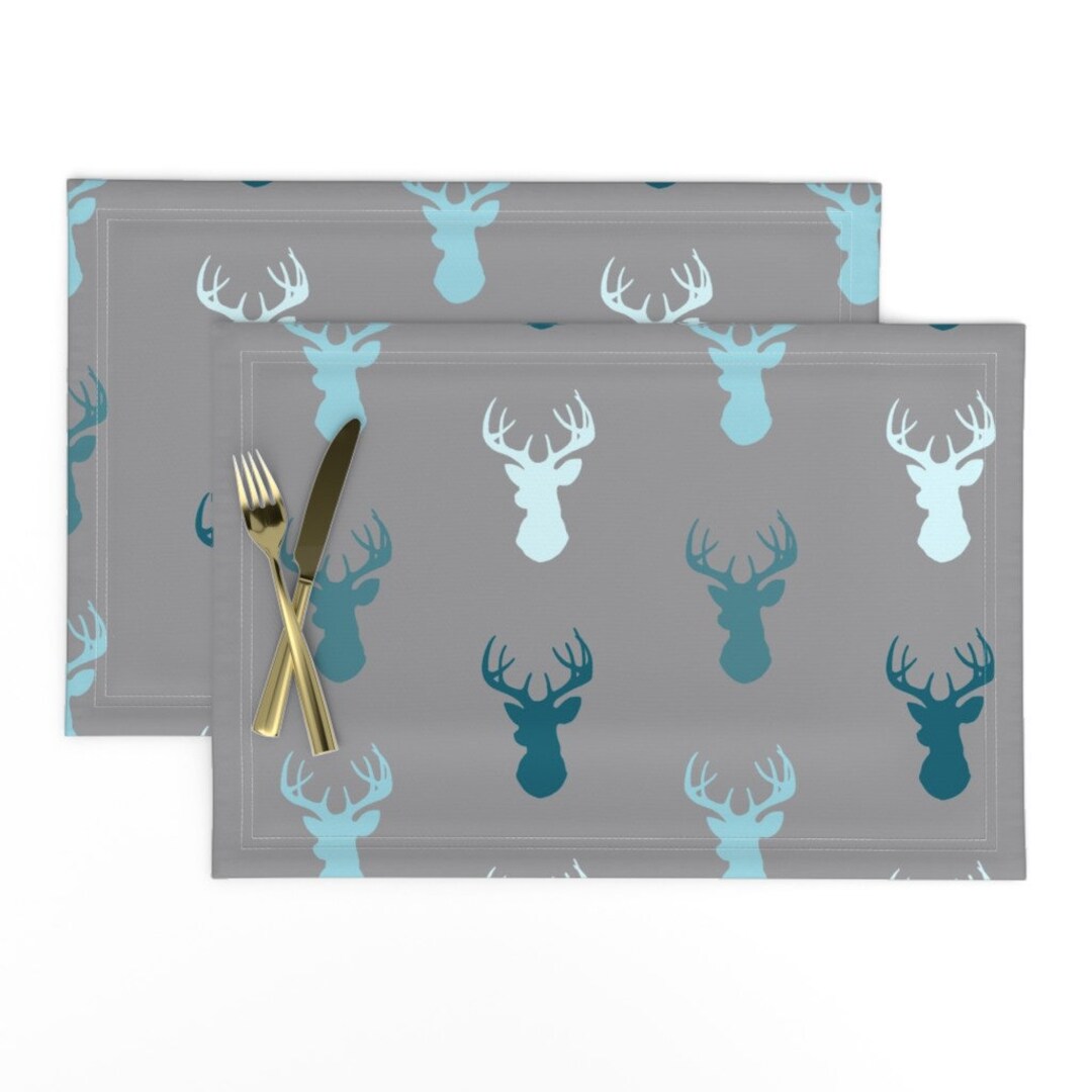 Woodland Placemats set of 2 Deertealbluegrey Winslow by Etsy UK