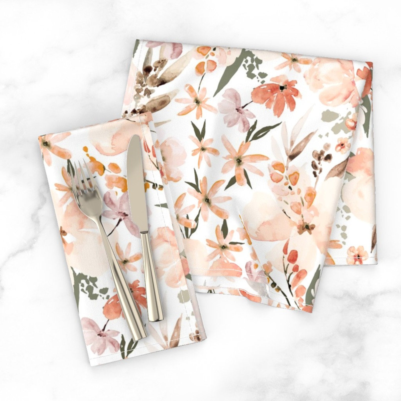 Peach Floral Dinner Napkins Set of 2 Earth Tone Floral Etsy