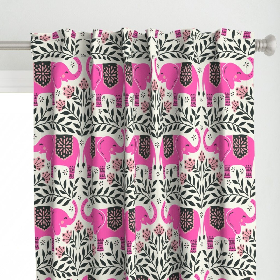 Hot Pink Elephants Curtain Panel Lucky Elephants by Carysmula Pink Cute