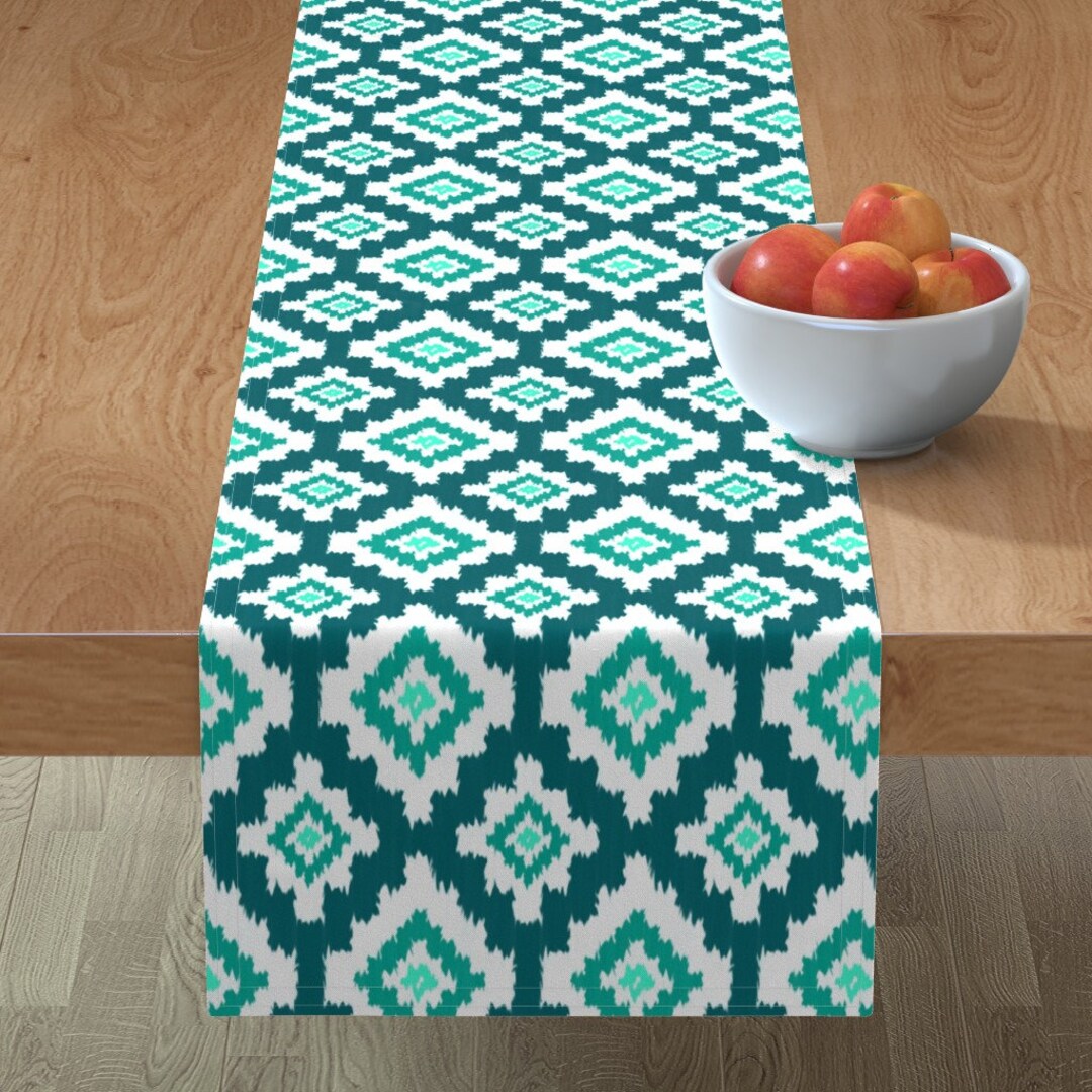 Ikat Table Runner Boho Ikat in Teal by Thewellingtonboot Etsy
