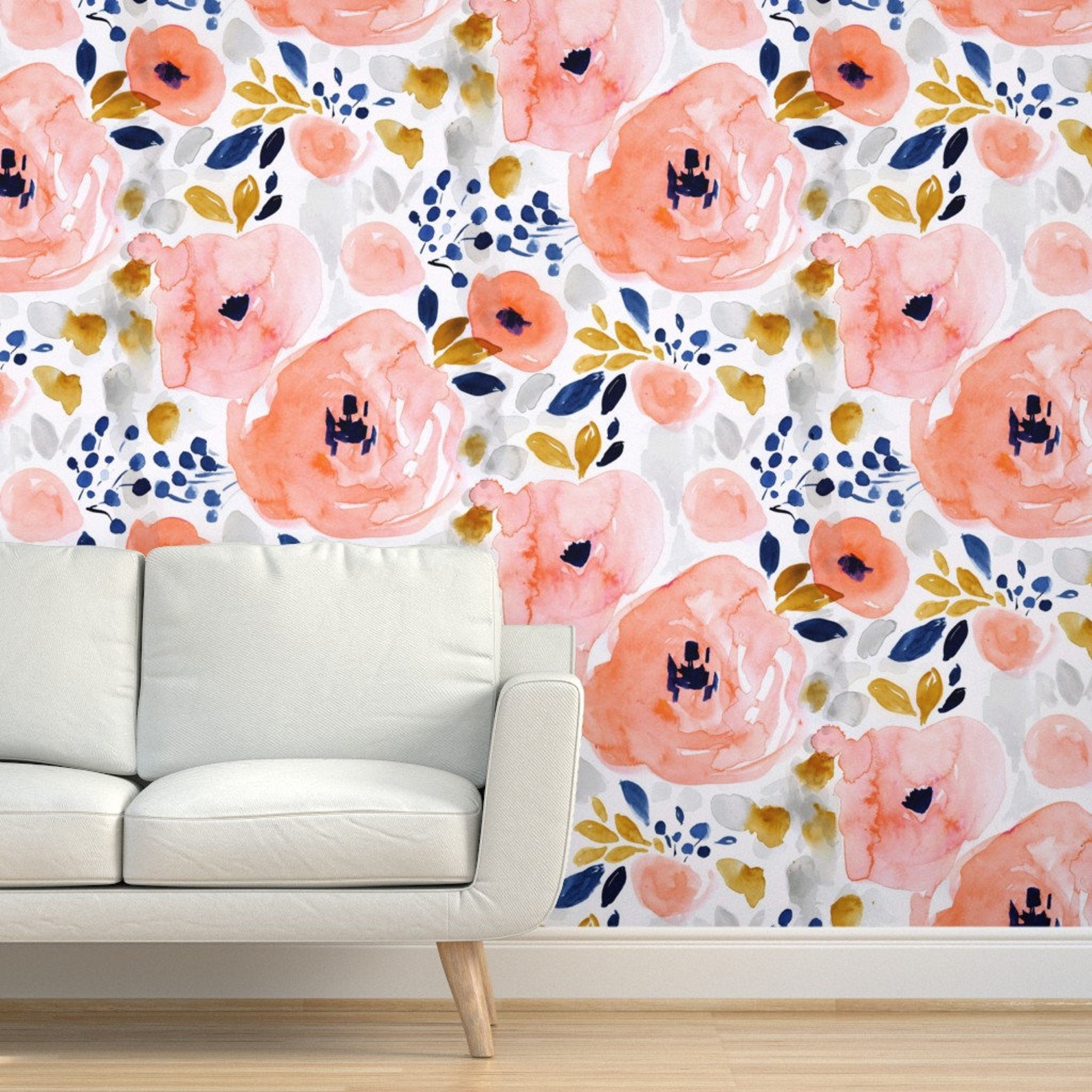 Large Scale Floral Wallpaper Genevieve Floral Half Drop by Etsy