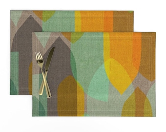 Mid Century Modern Placemats (Set of 2) - Mid Century Colour Blocks by ceciliamok - Retro 1950s Linen Look Cloth Placemats by Spoonflower