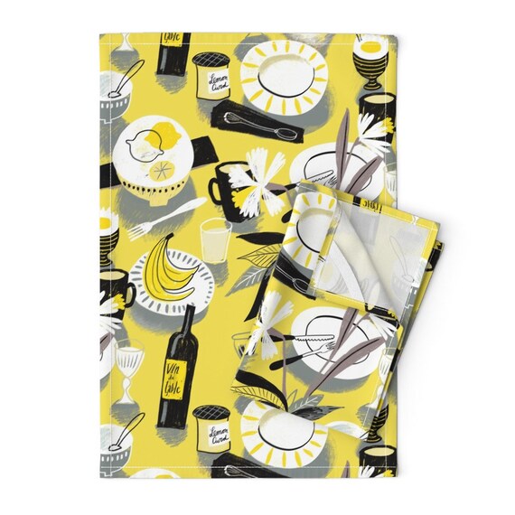 Mod Halloween Retro Mid Century Linen Cotton Tea Towels by Roostery Set of 2 