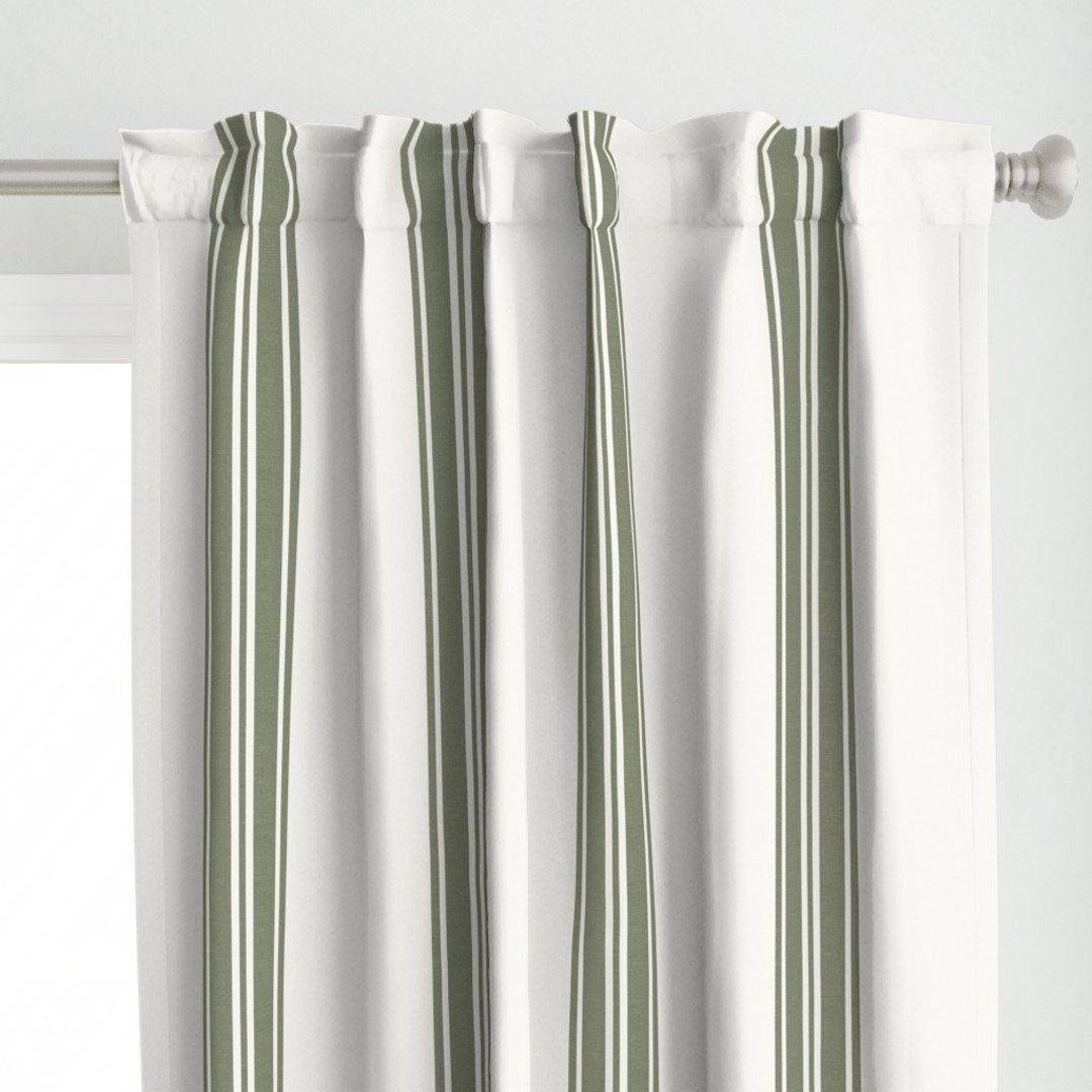 Green Ticking Curtain Panel Green on Cream by Danika_herrick Green