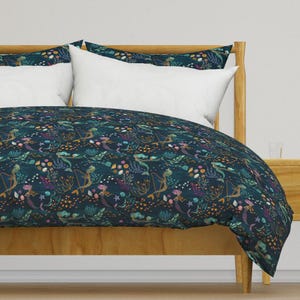 Ropa de cama de sirena - Música de sirena de ceciliamok - Funda nórdica o fundas de almohada de satén de algodón de hadas bajo el agua, color verde azulado oscuro, fantasía mágica para niñas