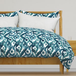 Ikat Bedding - Ikat Diamonds Teal Blue Green by crystal_walen - Watercolor Tie Dye  Cotton Sateen Duvet Cover OR Pillow Shams by Spoonflower