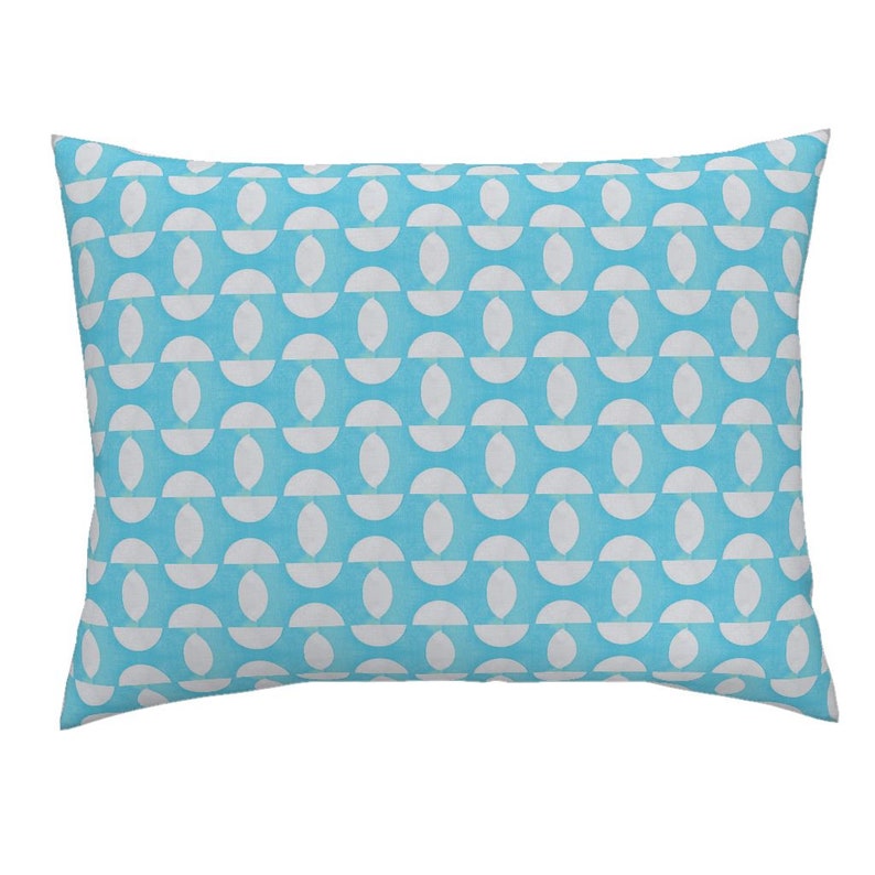 Mod Circles Pillow Sham Turquoise White Watercolor Aqua Cotton Sateen Pillow Sham Bedding by Spoonflower Half Circles by miamaria