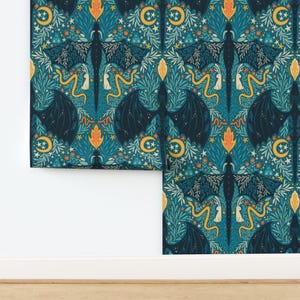 Folk Dragons Non-Pasted Wallpaper - Enchanted Forest Friends by writtenbykristen - Fairy Tale Botanical Wallpaper Double Roll by Spoonflower