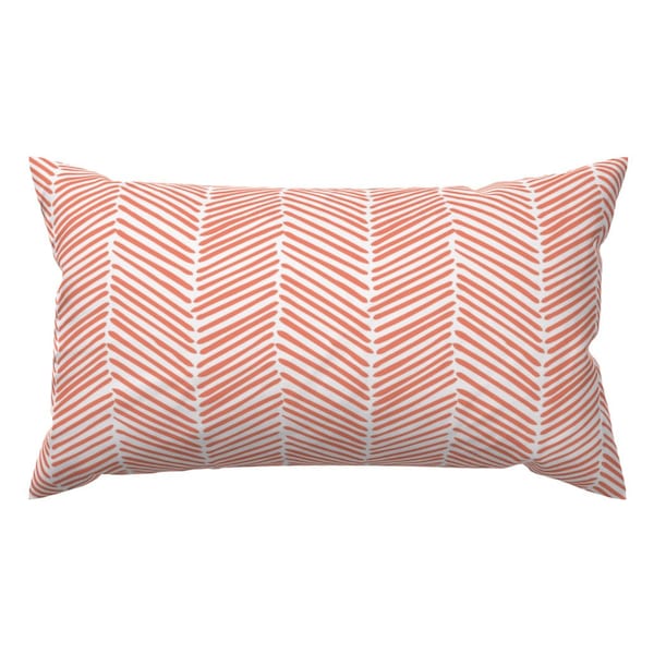 Herringbone Accent Pillow - Freeform Arrows In Coral by domesticate - Zigzag Arrows Rectangle Lumbar Throw Pillow by Spoonflower