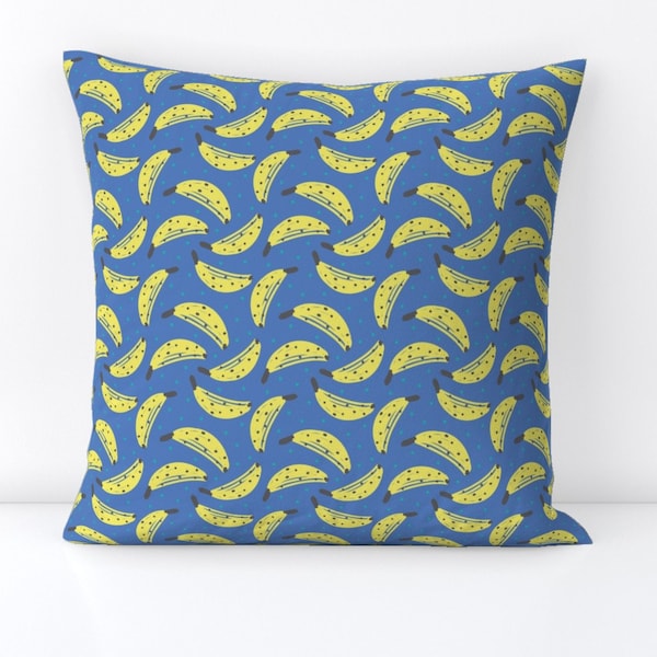 Blue Banana Throw Pillow - Falling Bananas On Blue by michelepayne - Whimsical Fruit  Fun Cute Decorative Square Throw Pillow by Spoonflower