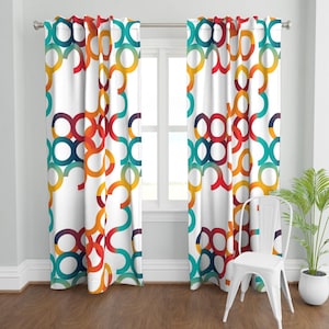 Colorful Circles Curtain Panel - Bright Graphic Serpentine 80s 90s Retro Custom Curtain Panel - Swirls And Curls by alchemiedesign - image 2