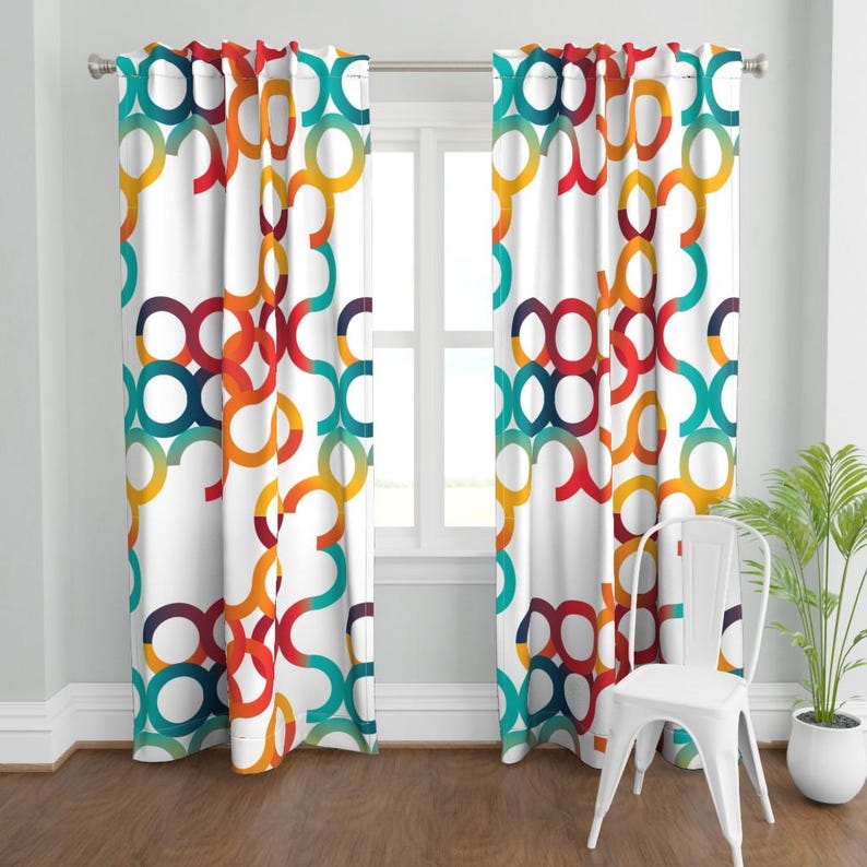 Colorful Circles Curtain Panel - Bright Graphic Serpentine 80s 90s Retro Custom Curtain Panel - Swirls And Curls by alchemiedesign - image 2