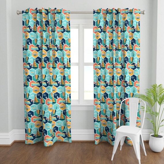 Colorful Camping Curtain Panel Day at the Lake by Etsy