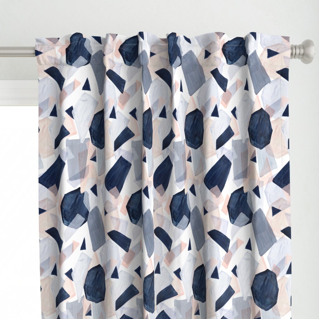 Geometric Curtain Panel Geo Shapes Navy Blush by Etsy