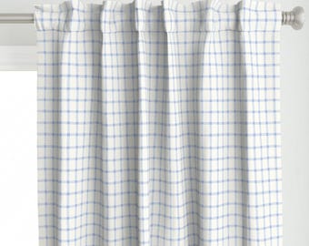 Cottagecore Curtain Panel - Checkered Gingham Plaid Blue Cabin Core Traditional Rustic Custom Curtain Panel - Blue Plaid Gingham by meela -
