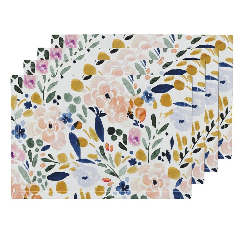 Set of 4 Watercolor Cloth Placemats by Spoonflower Pastel Floral Placemats - Sierra-floral by crystal/_walen