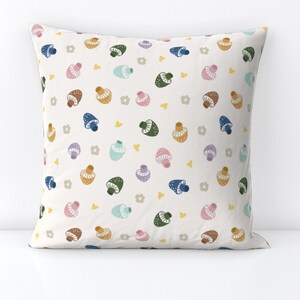 Boho Mushrooms Throw Pillow - Jumping Mushrooms by eeviz_art - Retro Floral  Soft Muted Colors Decorative Square Throw Pillow by Spoonflower