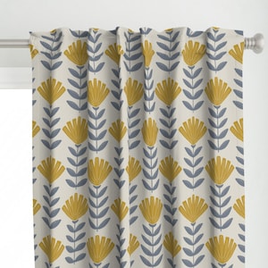 Modern Botanical Curtain Panel - Gloria  by amy_maccready - Mustard Gold Earth Tones Scandi Style Floral Custom Curtain Panel by Spoonflower