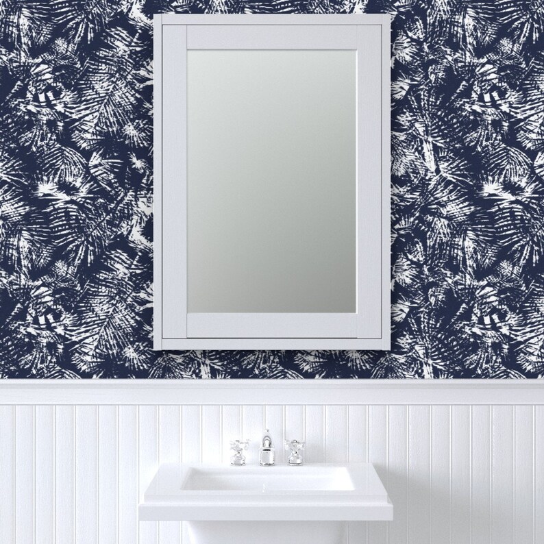 Tropical Blue Palms Wallpaper Boho Palm Leaves by Etsy