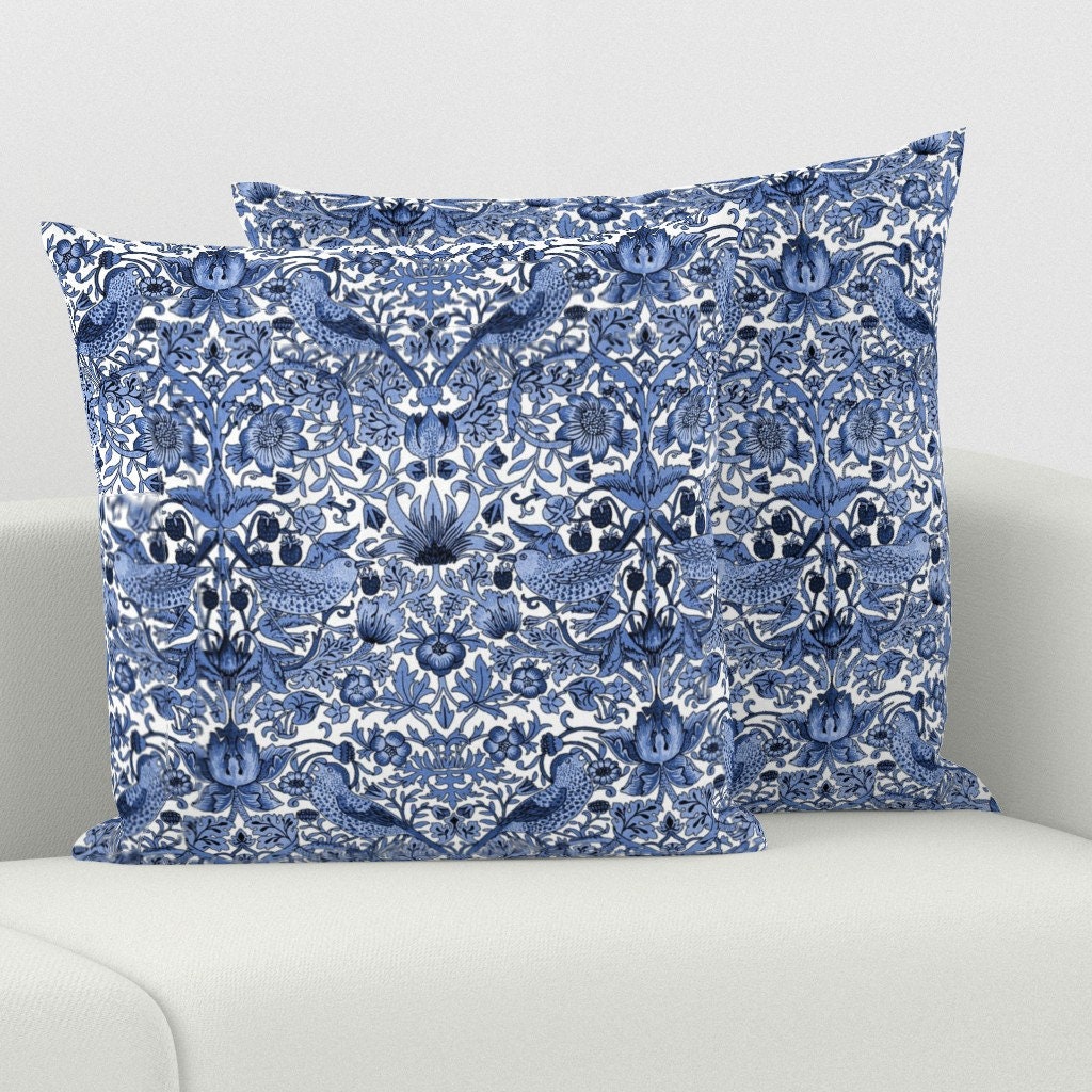 William Morris Throw Pillow Strawberry Thief Blue by - Etsy