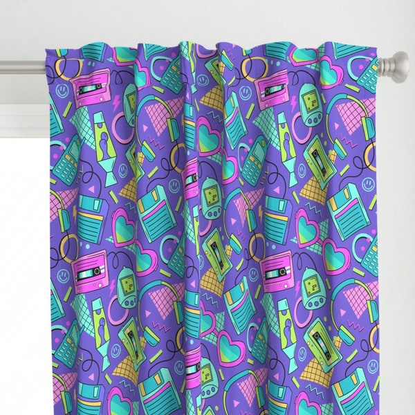Periwinkle 90s Curtain Panel - Retro Y2k by ammiecreative - Geometric Cassette Tapes Vaporwave Shapes Custom Curtain Panel by Spoonflower