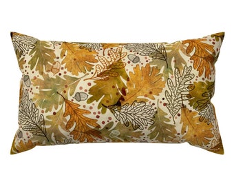 Fall Leaves Accent Pillow - Autumn Confetti  by patricia_lima - Leaves Orange Wallpaper Autumn Rectangle Lumbar Throw Pillow by Spoonflower