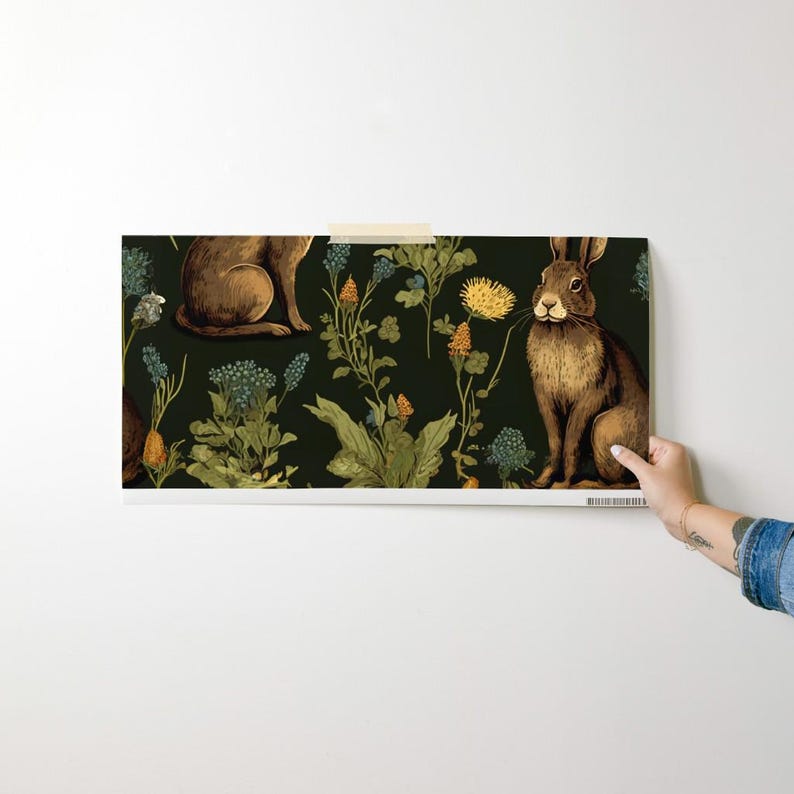 Medieval Rabbit Textured Grasscloth Wallpaper - Woodland Bunny Fern ...
