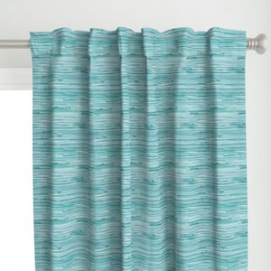 Teal Coastal Curtain Panel - Turquoise Blue by eti_enne - Rustic Stripe Aqua Blue Beach House Green Blue Custom Curtain Panel by Spoonflower