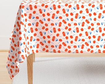 Cherries Tablecloth - Cherries by littlearrowdesign - Baby Girl Red White And Blue Red And Blue Cotton Sateen Tablecloth by Spoonflower