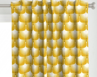 Art Deco Curtain Panel - Mustard Yellow Traditional Pattern White Swans Custom Curtain Panel - Art Deco Swans Golden by katerhees -