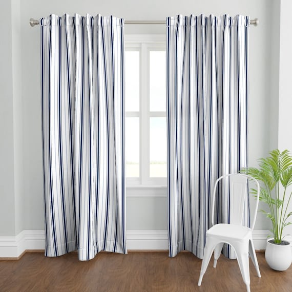 French Ticking Curtain Panel Navy Ina Blue Stripe Prep Uk French Ticking Curtain Panel Navy, Blue And White Striped Curtains Uk