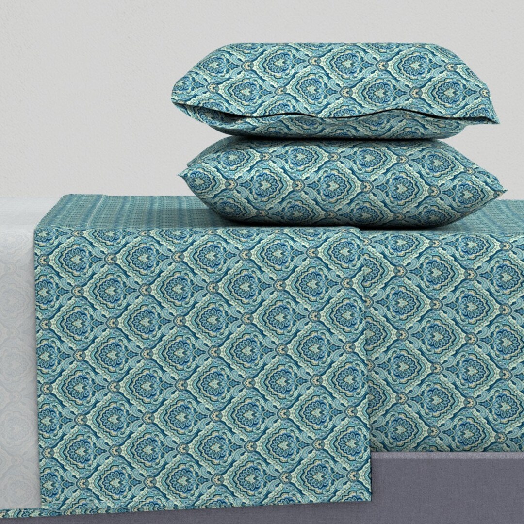 Damask Sheets Paisley Damask by Barbarapixton Paisley Blue Green Floral