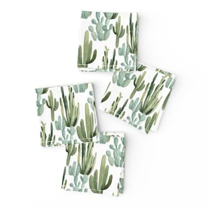 Watercolor Cacti Cocktail Napkins (Set of 4) - Desert Cactus by bluebirdcoop - Southwestern Desert Boho Nursery Cloth Napkins by Spoonflower