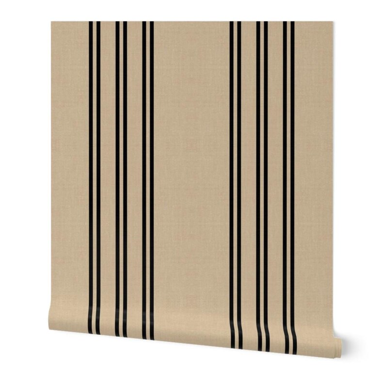 Coastal Stripe Non-pasted Wallpaper Khaki Black Ticking Stripe - Aegean ...