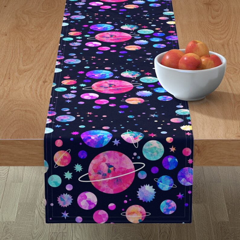 Distant Galaxy by endemic Pastel Planets Table Runner Watercolor Galaxy Cosmic Voyage Cotton Sateen Table Runner by Spoonflower