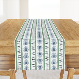 Leaf Stripe Table Runner - James Stripe by danika_herrick - Leaves Dots Traditional Painted Cotton Sateen Table Runner by Spoonflower