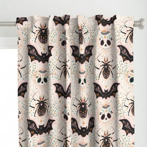 Halloween Damask Curtain Panel - Pastel Halloween by garabateo - Bats Spiders Halloween October Custom Curtain Panel by Spoonflower