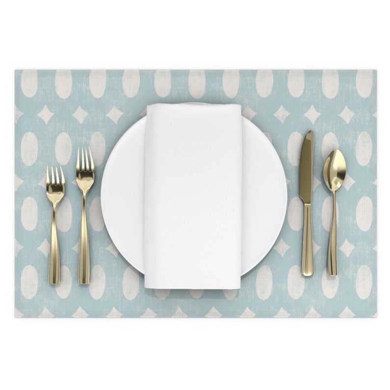 Weathered Look Cloth Placemats by Spoonflower - Beachy Boho Lantern Geometric by bexmorley Set of 2 Blue Cream Geo Placemats