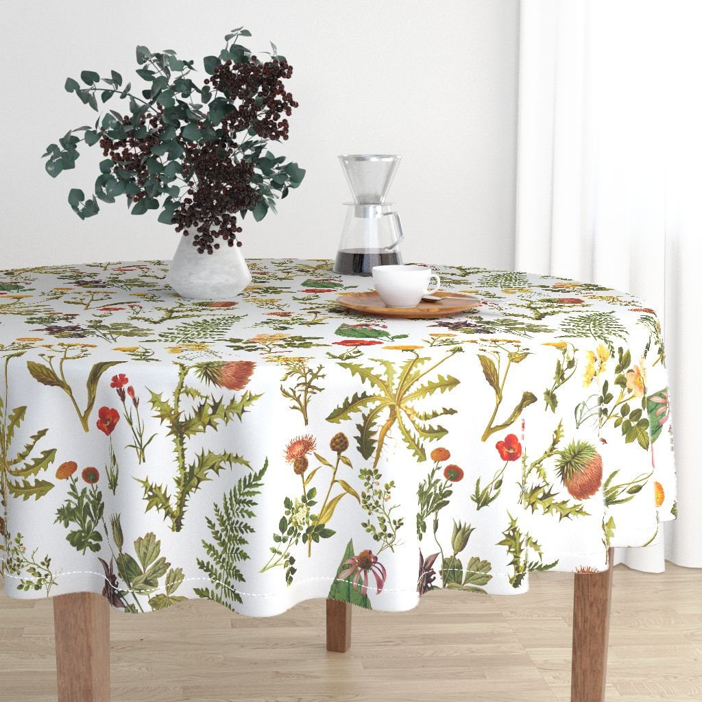 Botanical Round Tablecloth vintage botanical wildflowers by Etsy